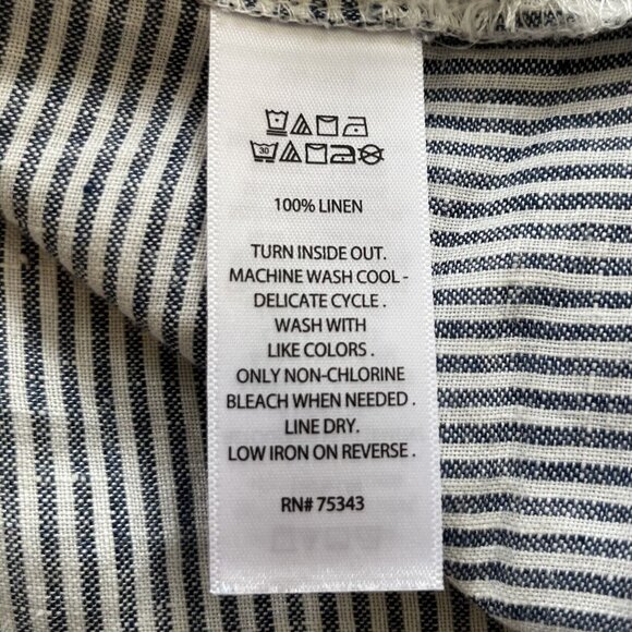 Tahari Linen Shirt Blouse Womens Medium Blue White Stripes - Picture 6 of 6